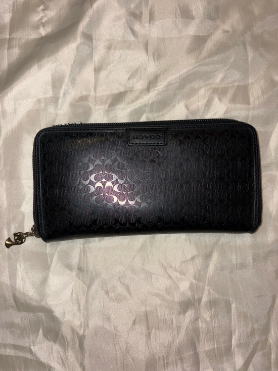 Coach Handbags - Coach Black Signature Zip Wallet with Logo Charm